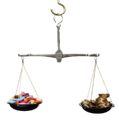 scale with supplements and coins