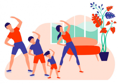 illustration of family exercising together